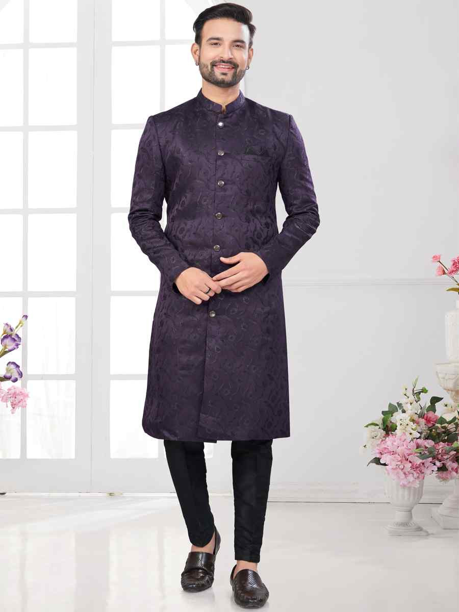 Wine Silk Dupion Embroidered Festival Wedding Sherwani