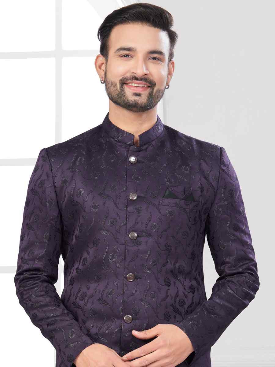 Wine Silk Dupion Embroidered Festival Wedding Sherwani