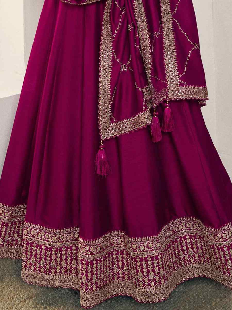 Wine Silk Georgette Embroidered Festival Mehendi Gown