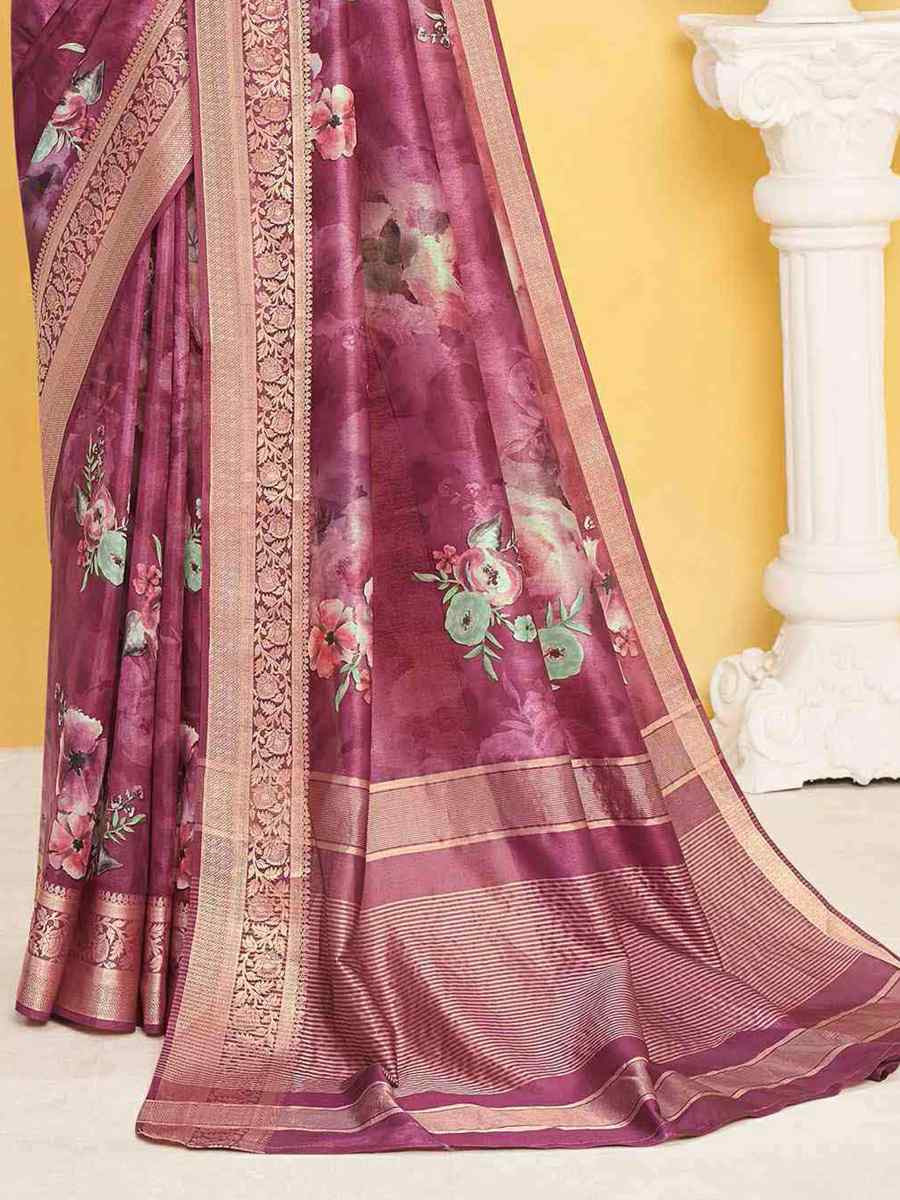 Wine Silk Handwoven Festival Wedding Heavy Border Saree