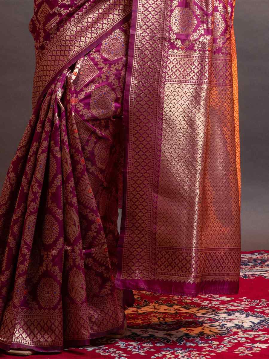 Wine Silk Handwoven Wedding Festival Heavy Border Saree