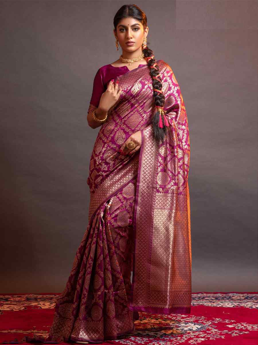 Wine Silk Handwoven Wedding Festival Heavy Border Saree