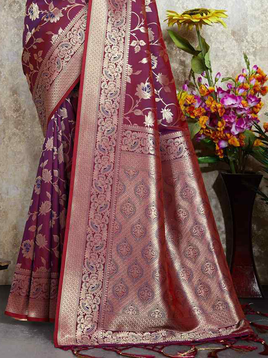 Wine Silk Handwoven Wedding Festival Heavy Border Saree