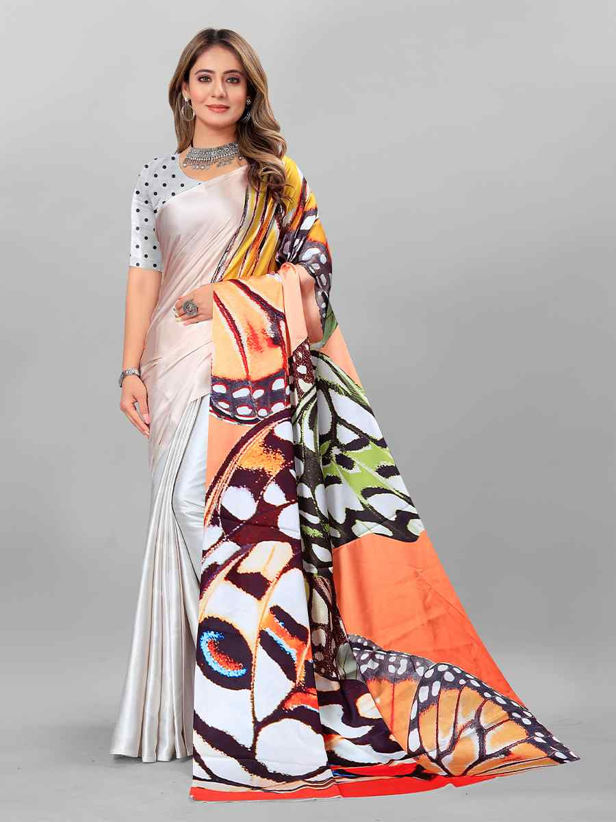 Wine Silk Satin Printed Festival Casual Contemporary Saree