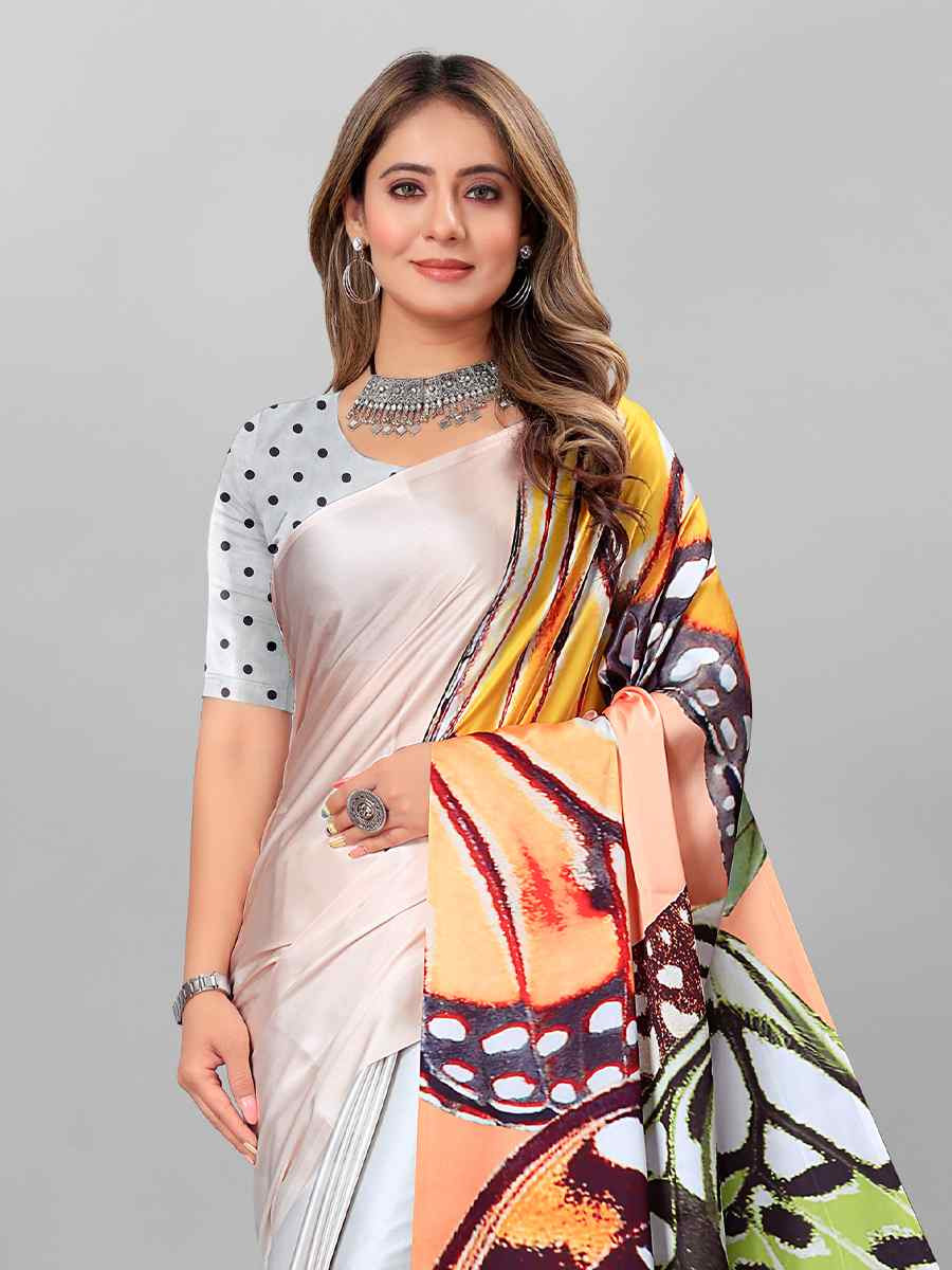 Wine Silk Satin Printed Festival Casual Contemporary Saree