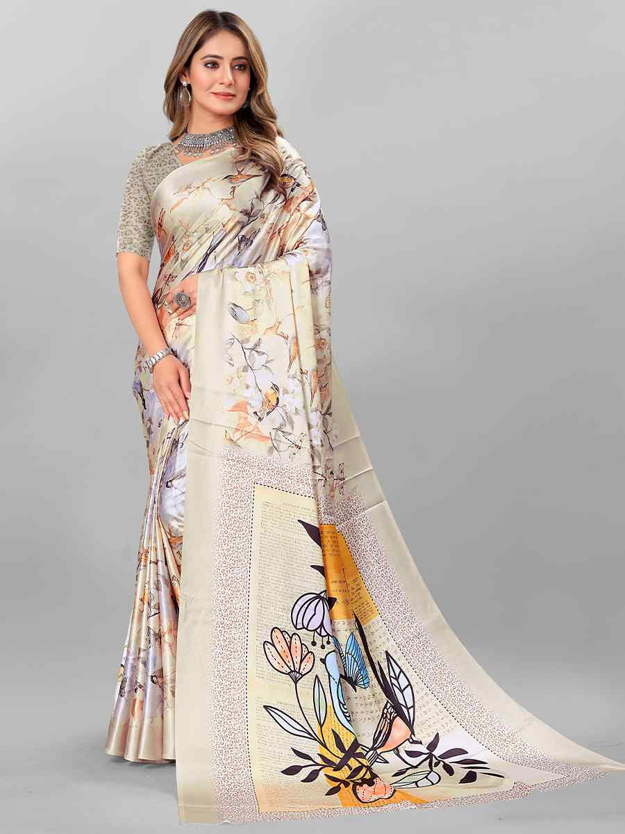 Wine Silk Satin Printed Festival Casual Contemporary Saree