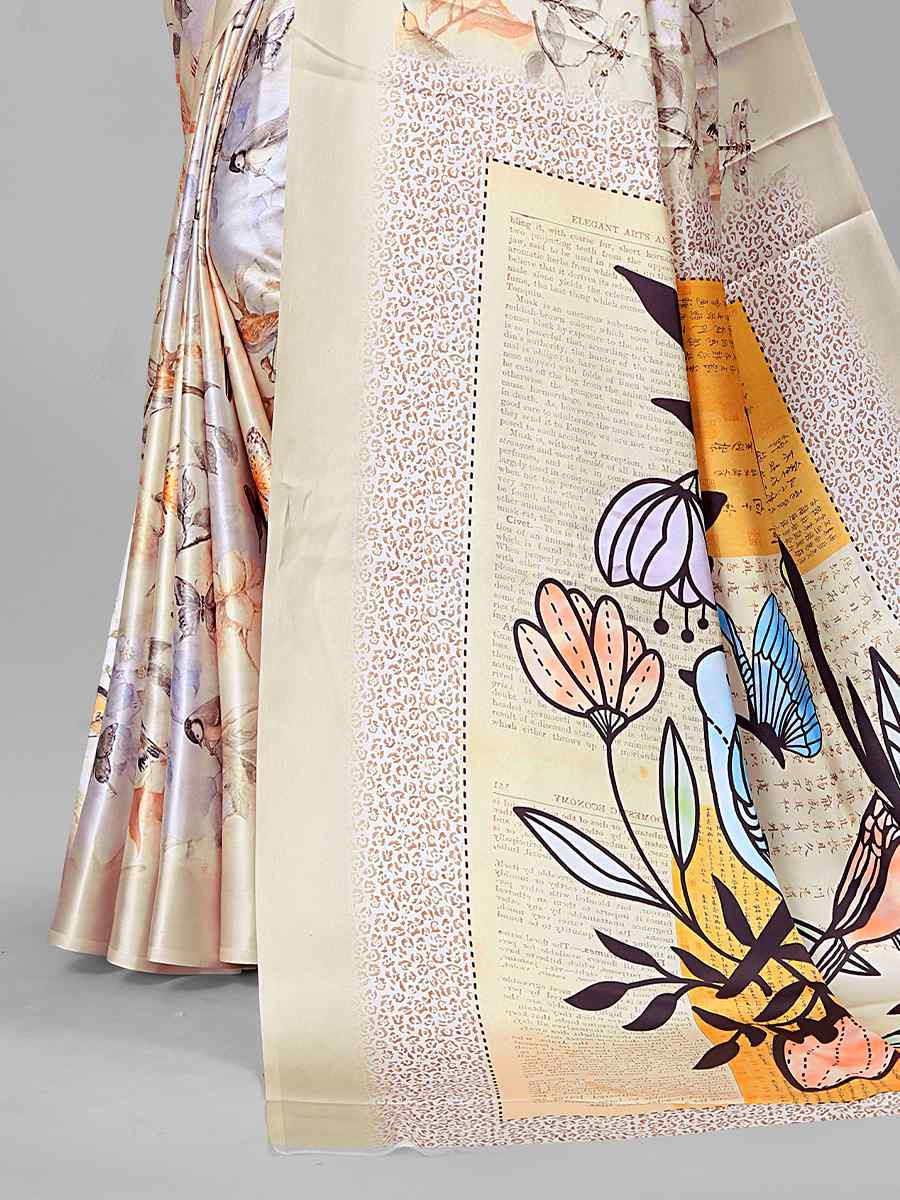 Wine Silk Satin Printed Festival Casual Contemporary Saree