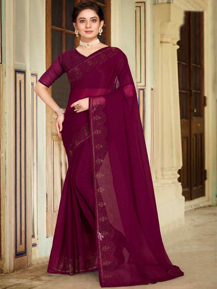 georgette saree plain(wine)