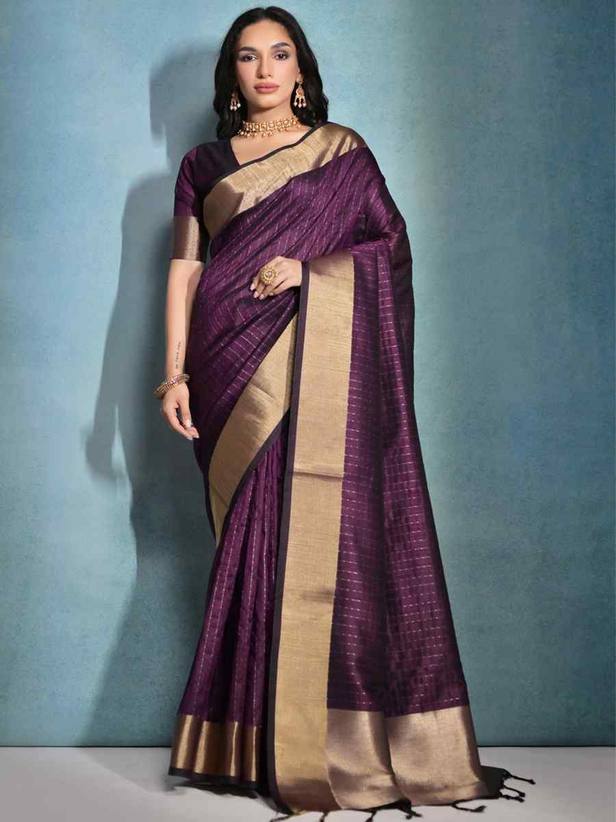 Wine Soft Banarasi Raw Silk Handwoven Casual Festival Heavy Border Saree