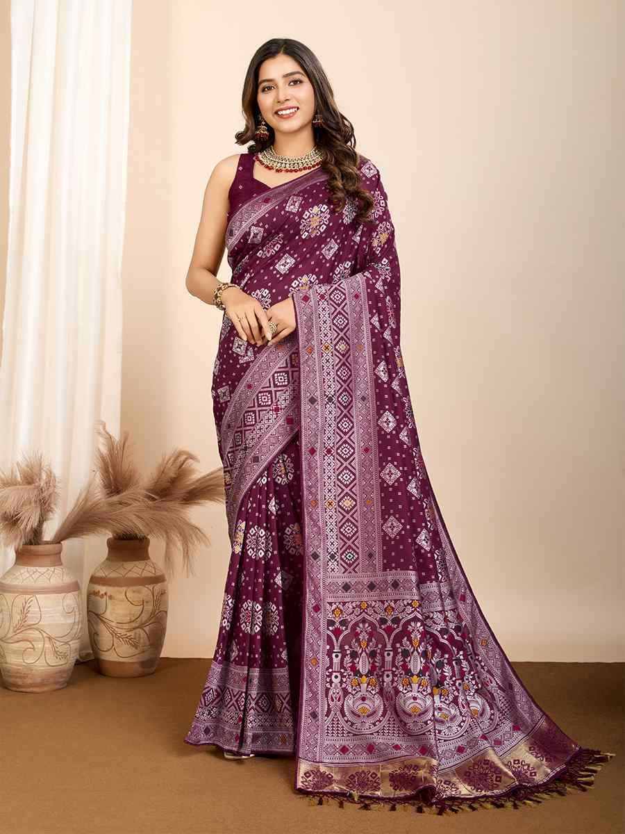 Wine Soft Silk Handwoven Festival Casual Contemporary Saree