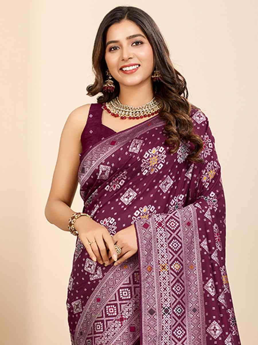 Wine Soft Silk Handwoven Festival Casual Contemporary Saree