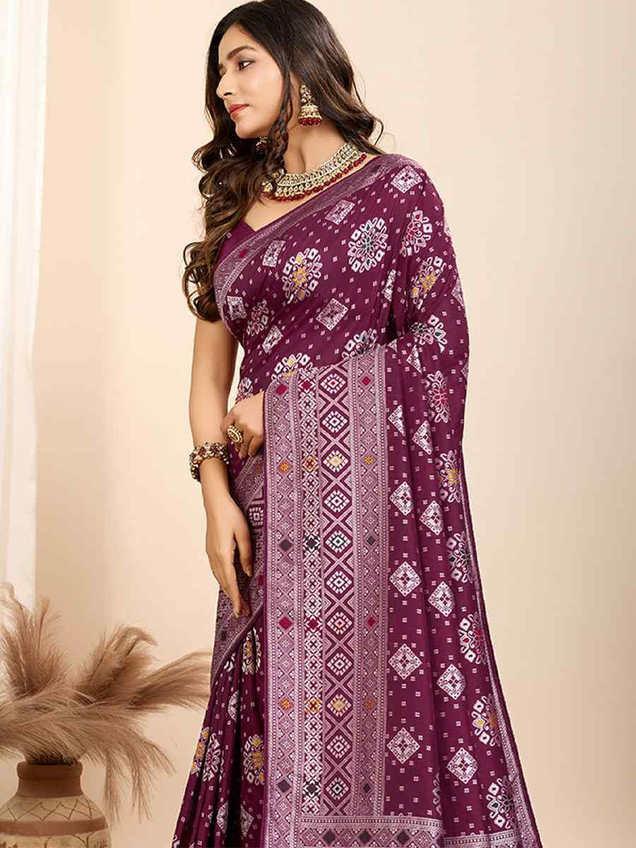 Wine Soft Silk Handwoven Festival Casual Contemporary Saree