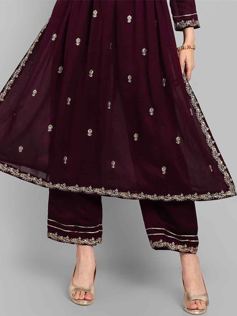 Wine Vichitra Silk Embroidered Festival Casual Ready Pant Salwar Kameez