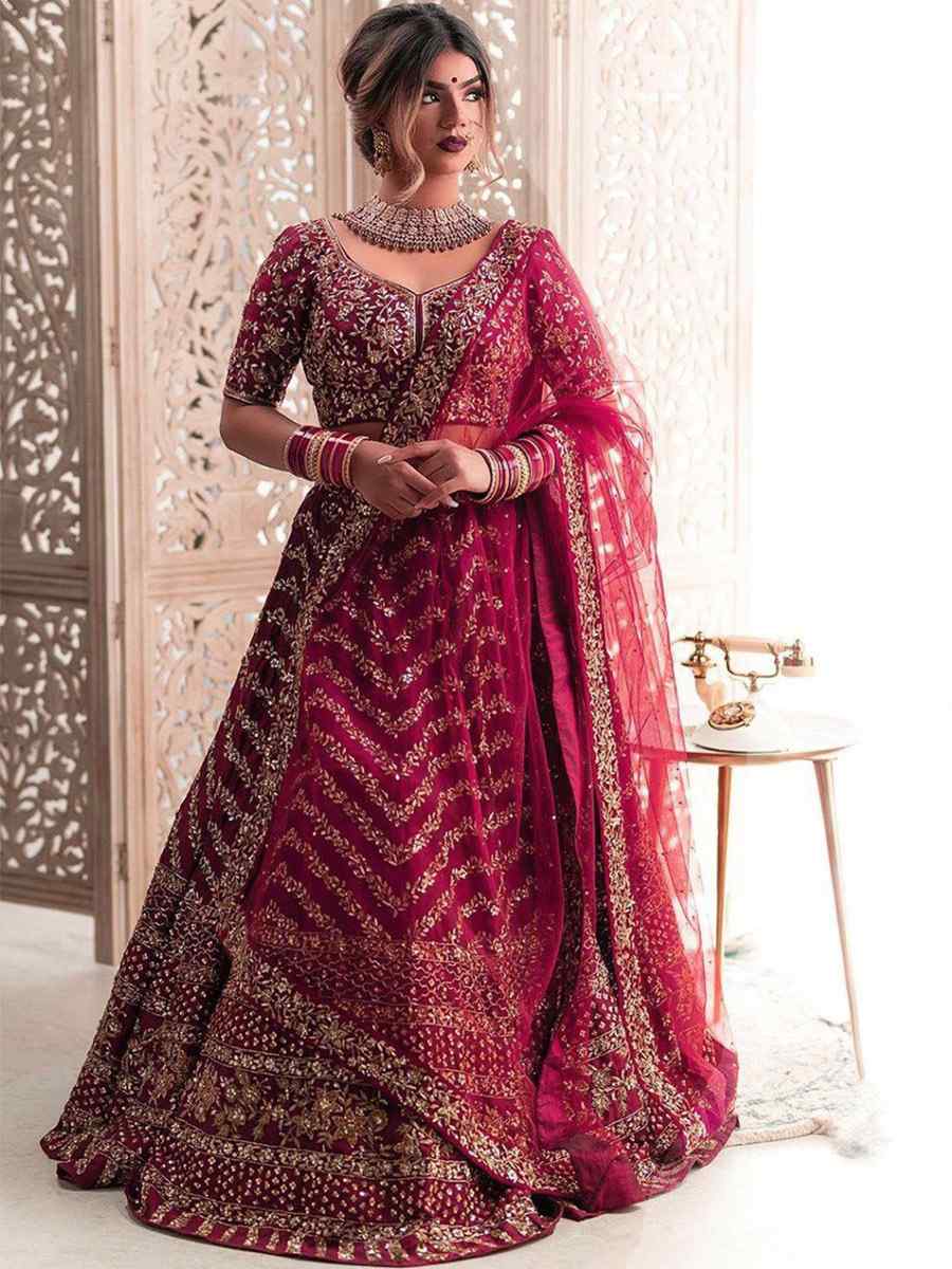 WineSilk Embroidery Reception Party Wear Heavy Border Lehenga Choli