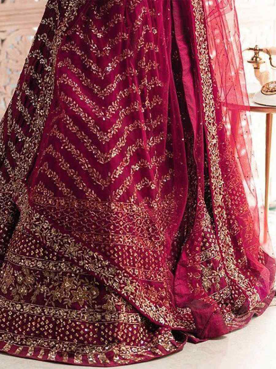 WineSilk Embroidery Reception Party Wear Heavy Border Lehenga Choli