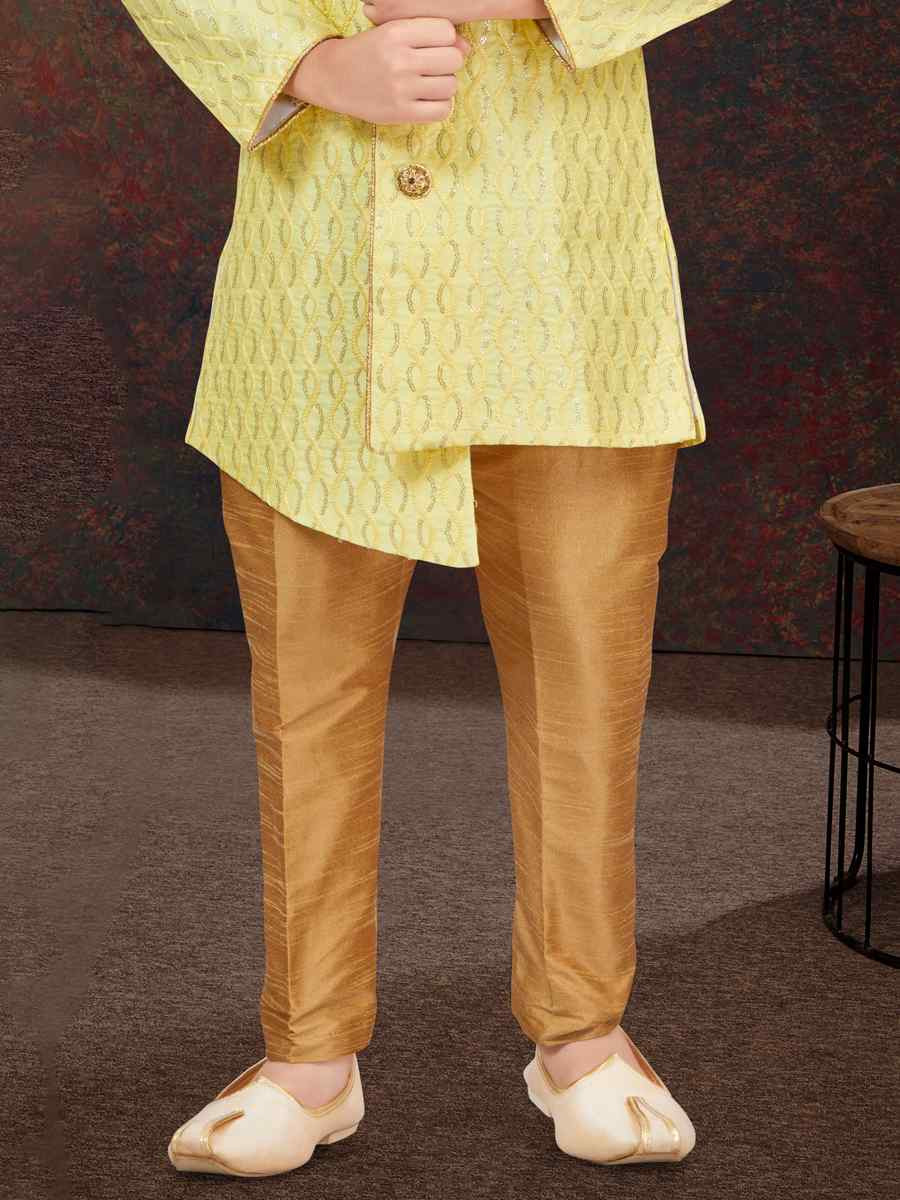 Yellow Art Silk Embroidered Festival Wedding Kurta Pyjama Boys Wear