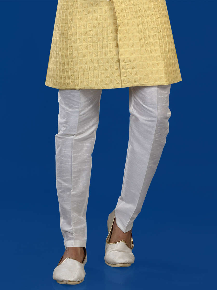 Yellow Art Silk Embroidered Party Wedding Kurta