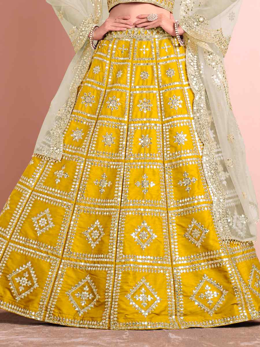 Yellow Art Silk Embroidered Wedding Festival Heavy Border Lehenga Choli