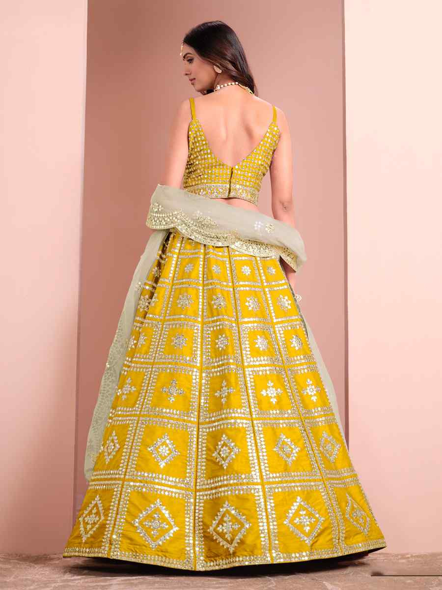 Yellow Art Silk Embroidered Wedding Festival Heavy Border Lehenga Choli