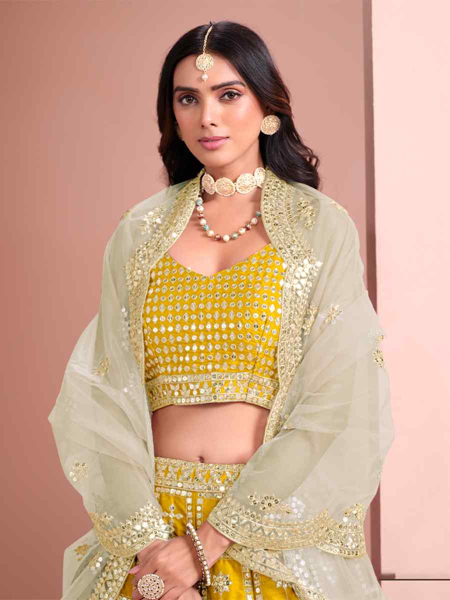 Yellow Art Silk Embroidered Wedding Festival Heavy Border Lehenga Choli