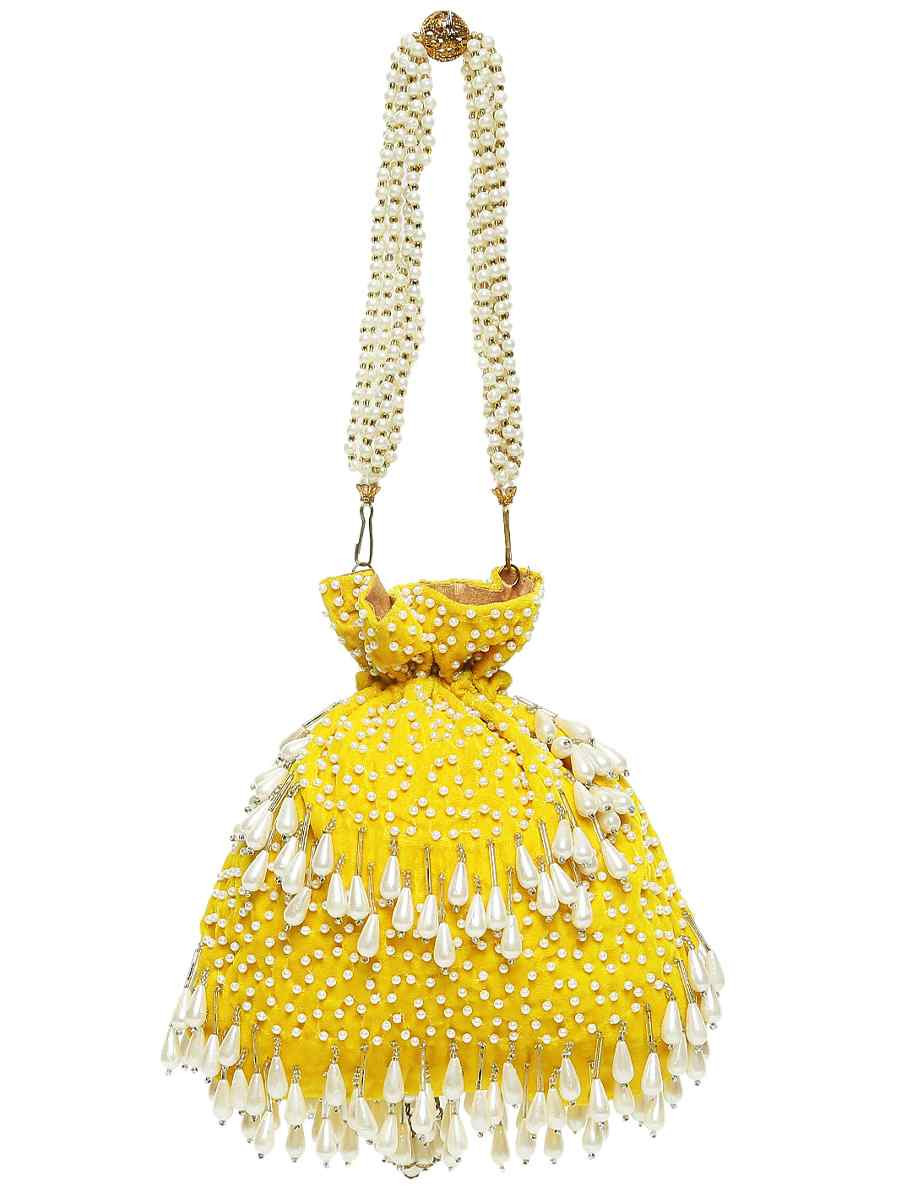 Yellow Art Silk Party Wear Embroidered Clutches