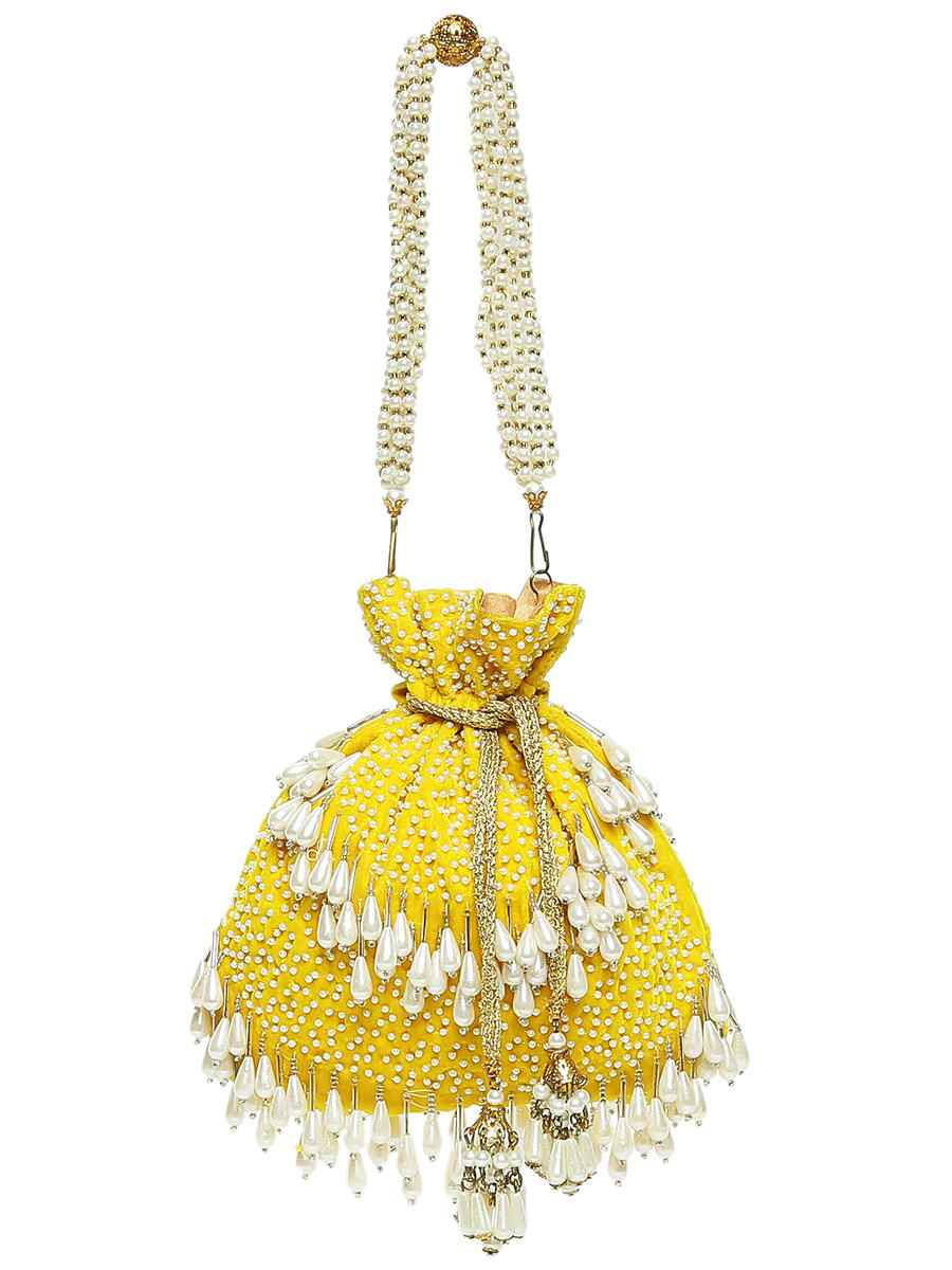 Yellow Art Silk Party Wear Embroidered Clutches