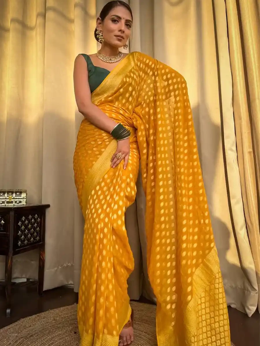 Yellow Banarasi Soft Silk Handwoven Festival Wedding Heavy Border Saree