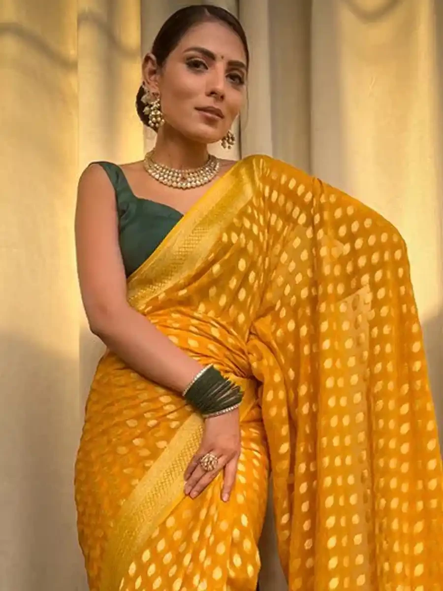 Yellow Banarasi Soft Silk Handwoven Festival Wedding Heavy Border Saree