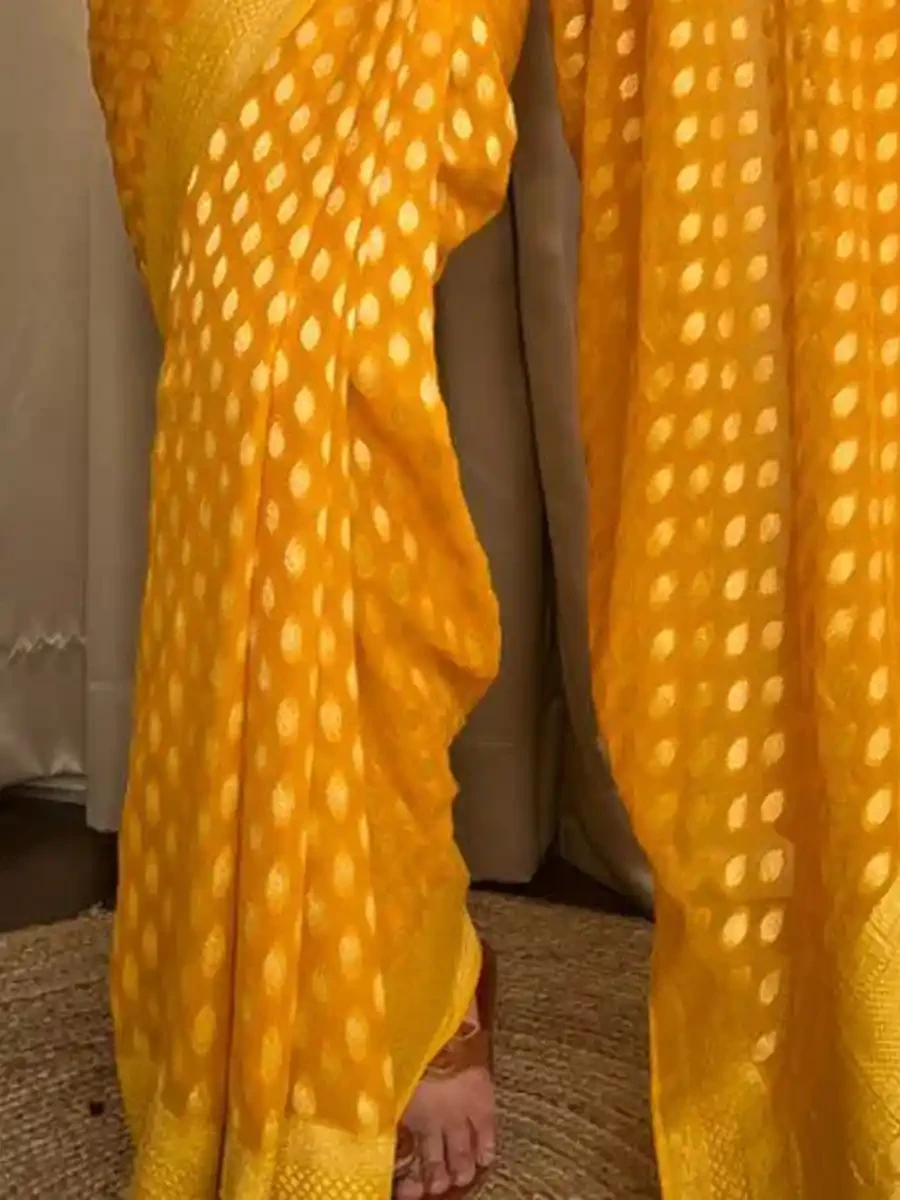 Yellow Banarasi Soft Silk Handwoven Festival Wedding Heavy Border Saree