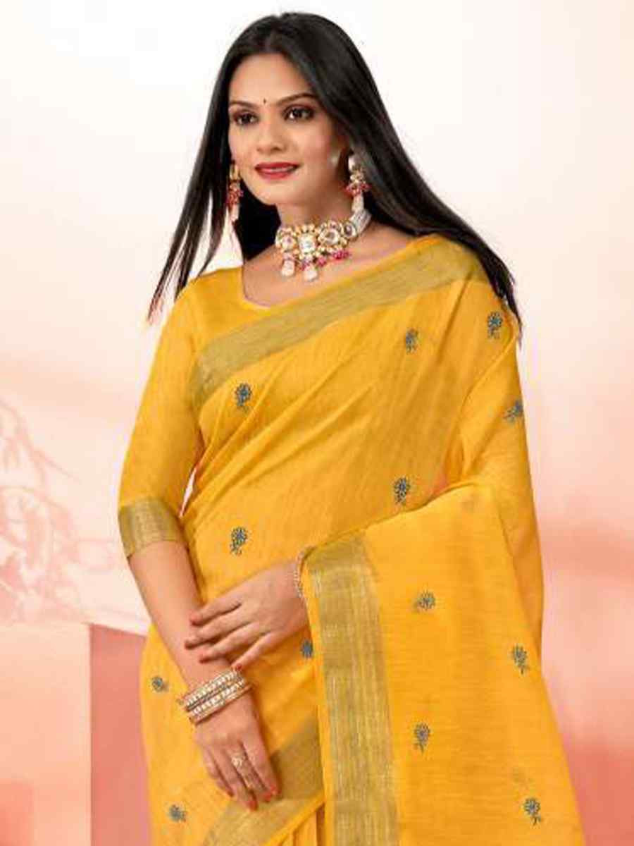 Yellow Chanderi Cotton Handwoven Festival Casual Heavy Border Saree