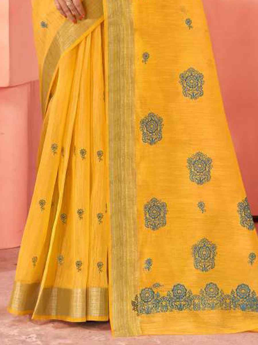 Yellow Chanderi Cotton Handwoven Festival Casual Heavy Border Saree