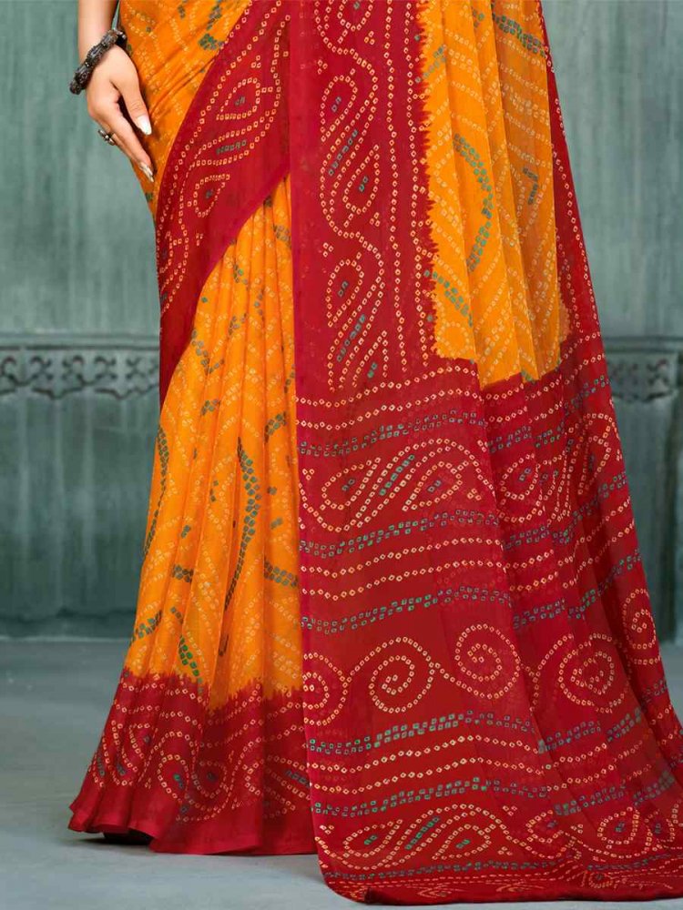 Sarees | Chunri Print Chiffon Saree | Freeup