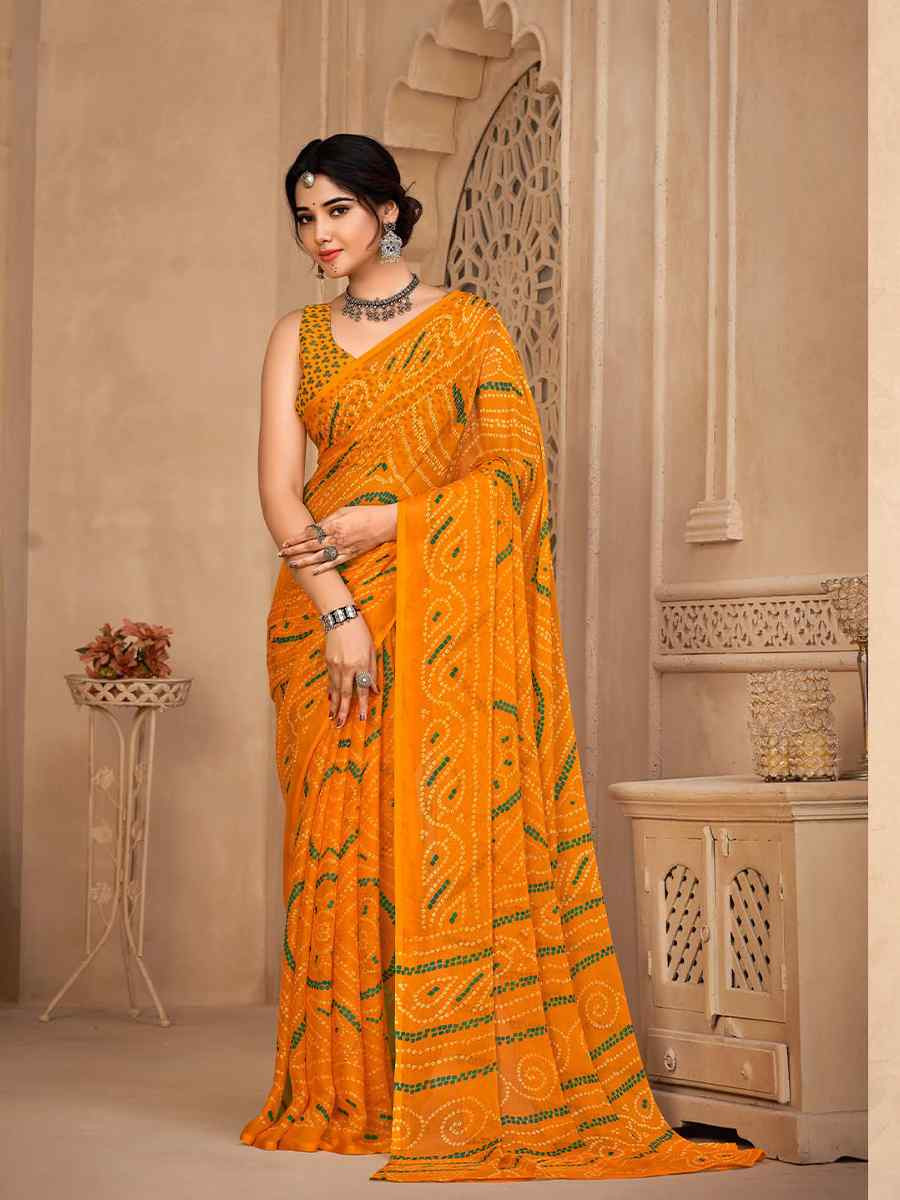 Yellow Chiffon Printed Festival Casual Contemporary Saree