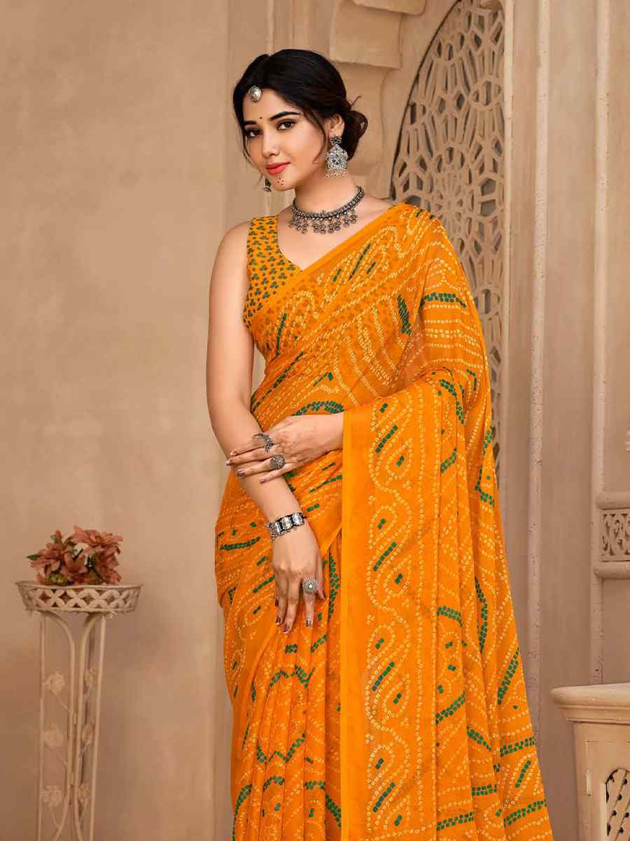 Yellow Chiffon Printed Festival Casual Contemporary Saree