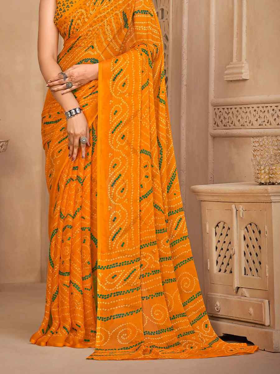 Yellow Chiffon Printed Festival Casual Contemporary Saree