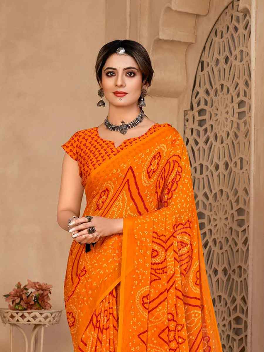 Yellow Chiffon Printed Festival Casual Contemporary Saree