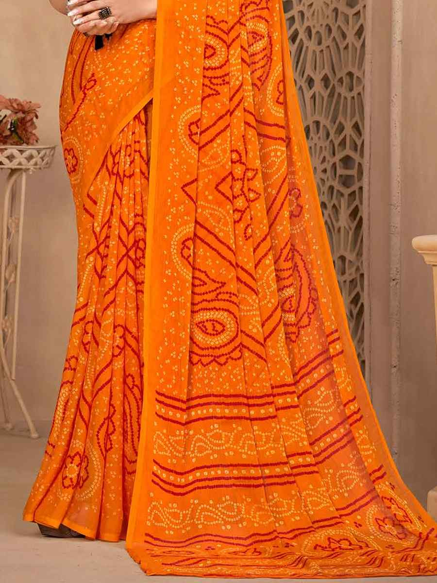 Yellow Chiffon Printed Festival Casual Contemporary Saree