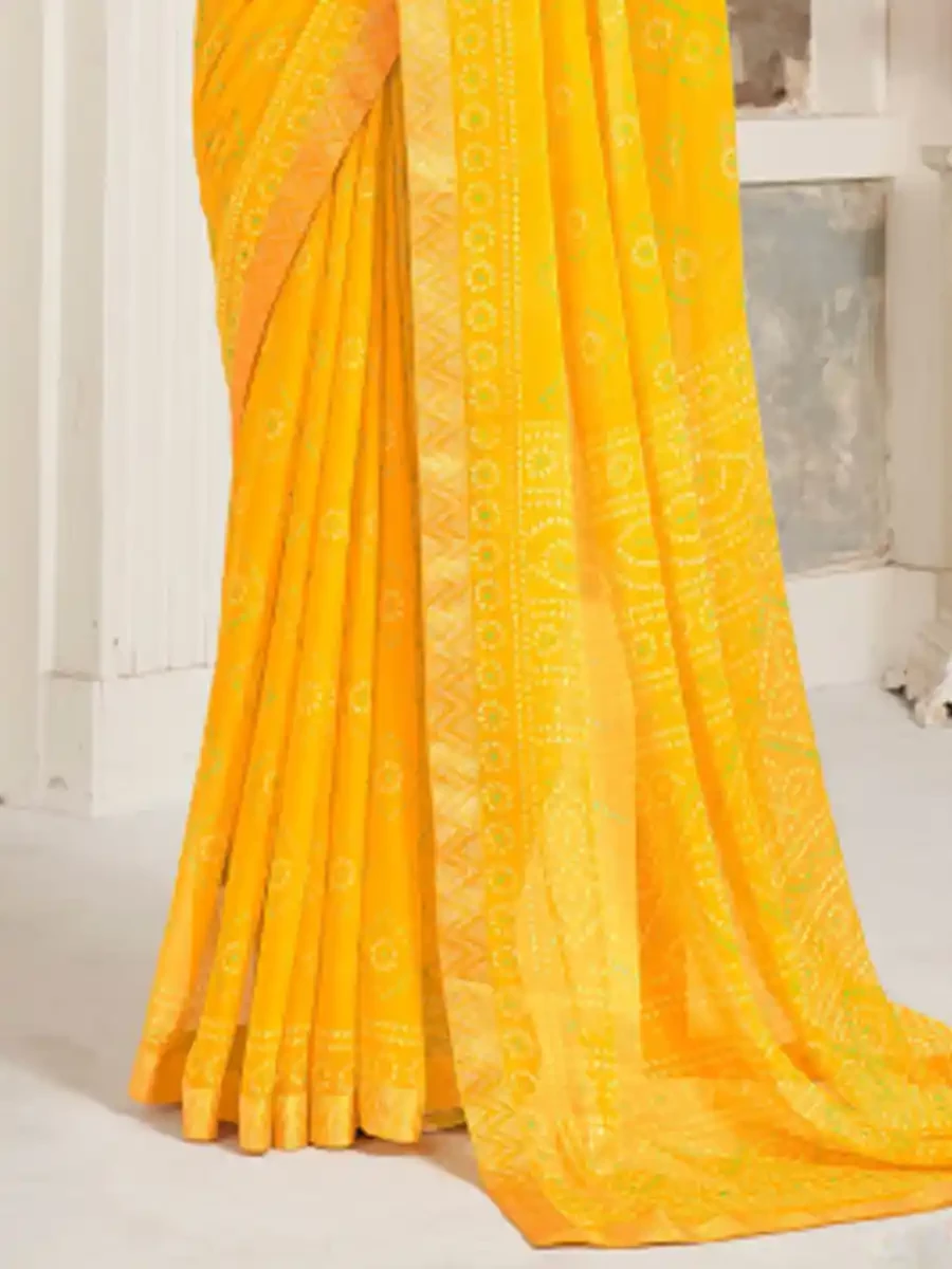 Yellow Chiffon Printed Festival Casual Contemporary Saree