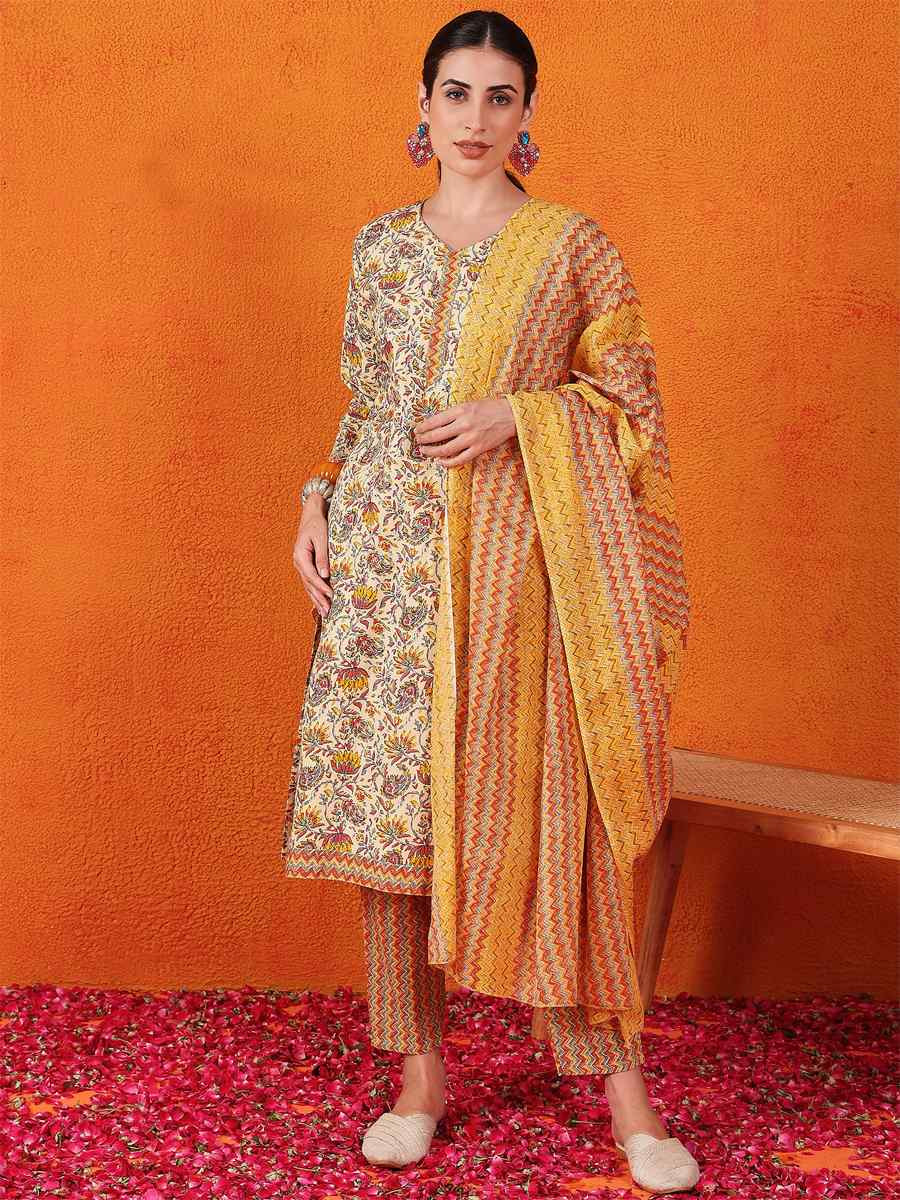 Yellow Cotton Blend Embroidered Festival Wedding Ready Palazzo Pant Salwar Kameez