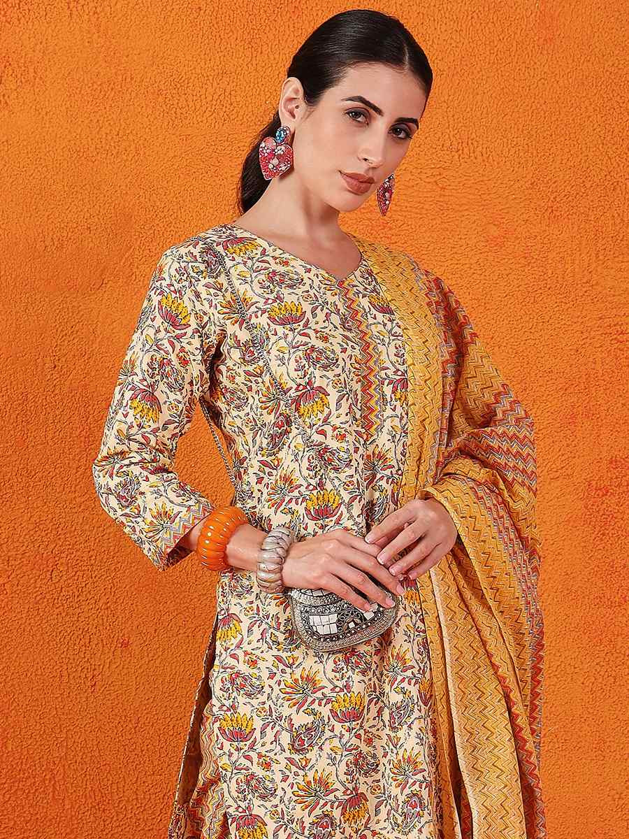 Yellow Cotton Blend Embroidered Festival Wedding Ready Palazzo Pant Salwar Kameez