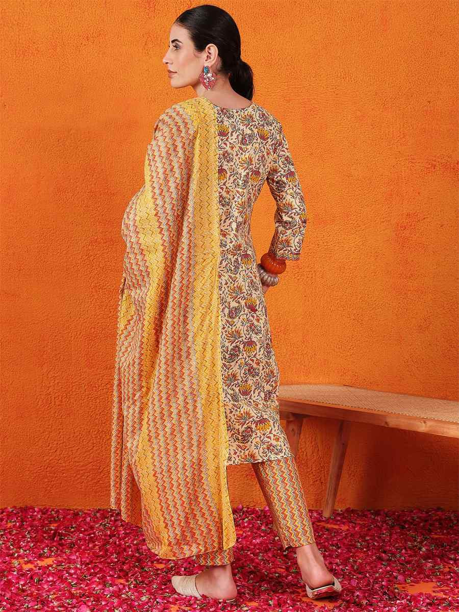 Yellow Cotton Blend Embroidered Festival Wedding Ready Palazzo Pant Salwar Kameez