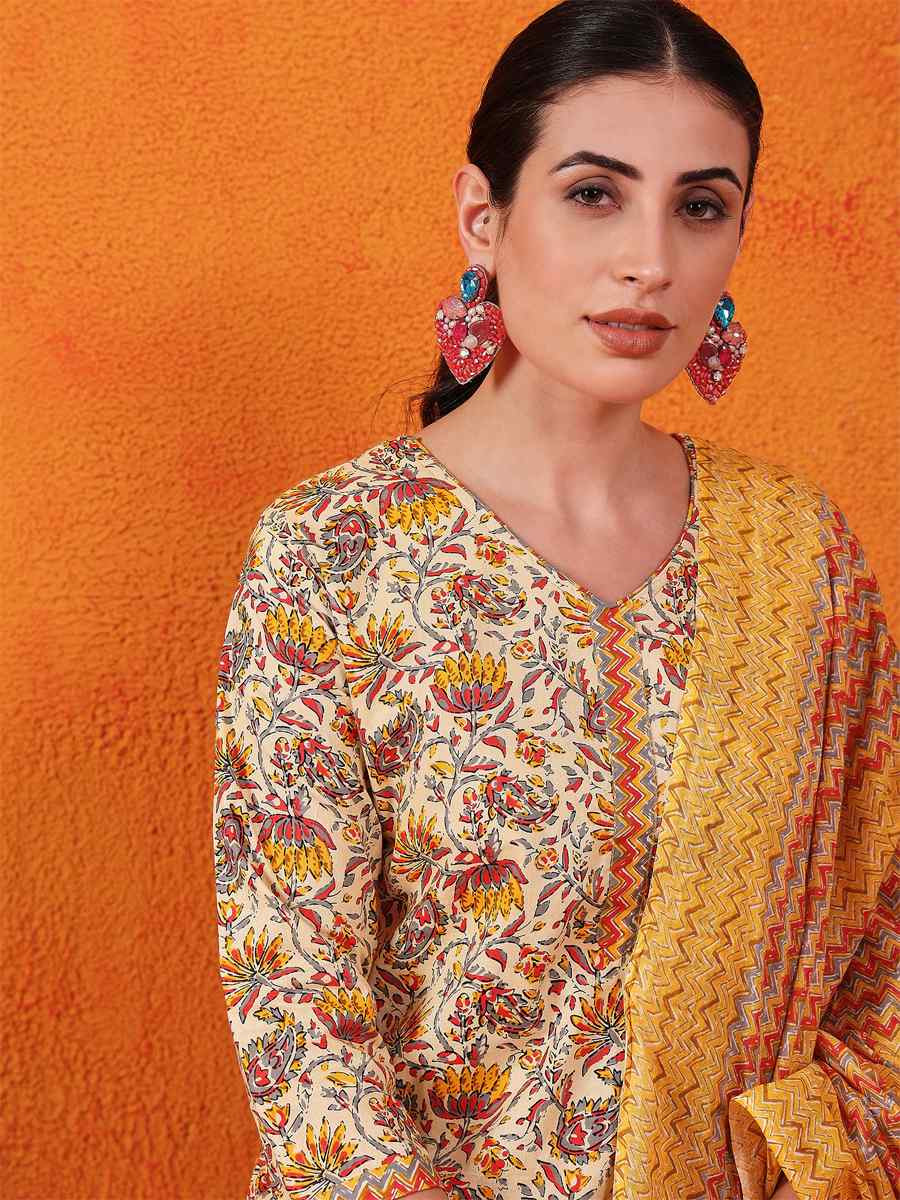 Yellow Cotton Blend Embroidered Festival Wedding Ready Palazzo Pant Salwar Kameez