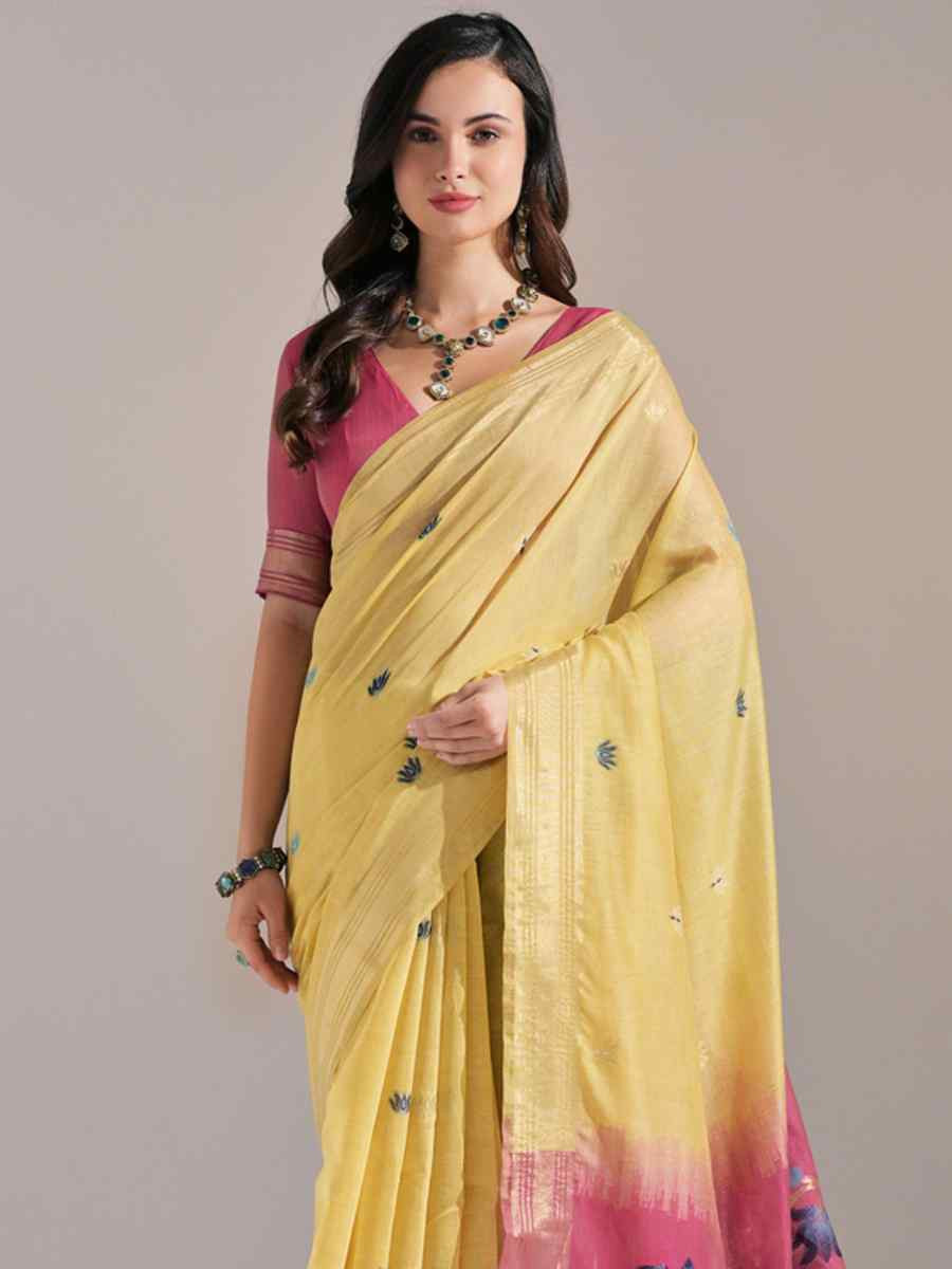 Yellow Cotton Handwoven Festival Casual Classic Style Saree