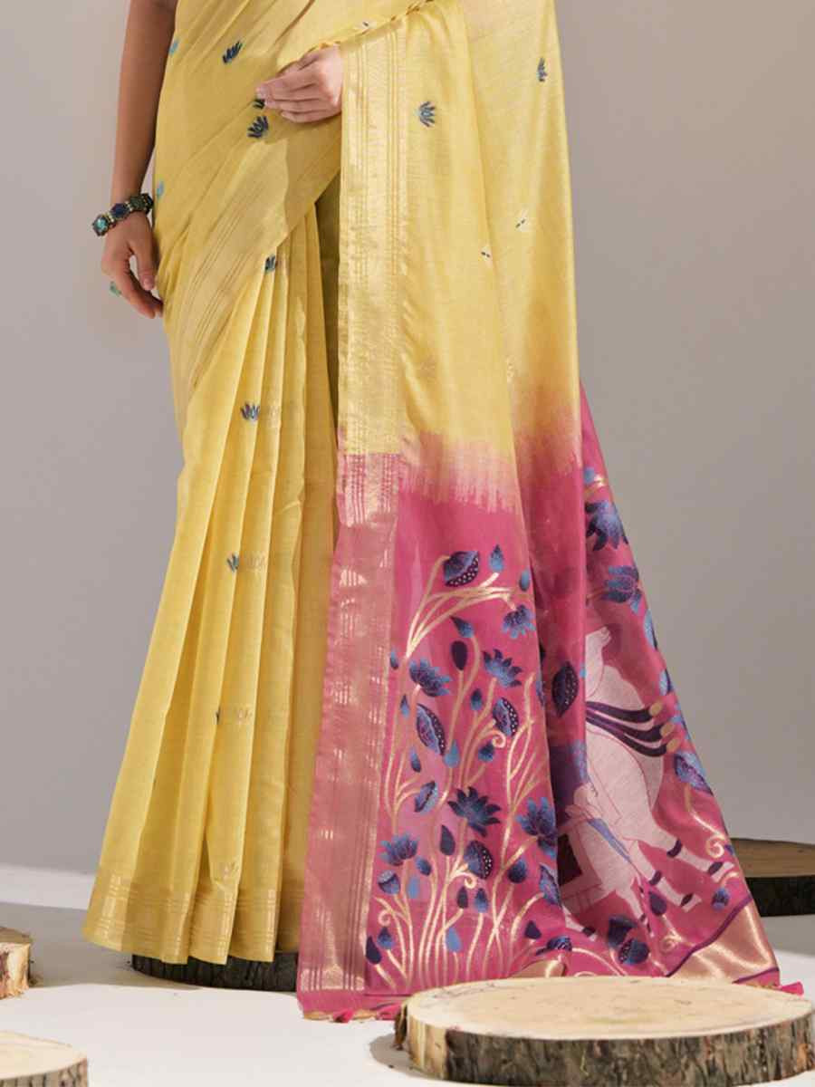 Yellow Cotton Handwoven Festival Casual Classic Style Saree