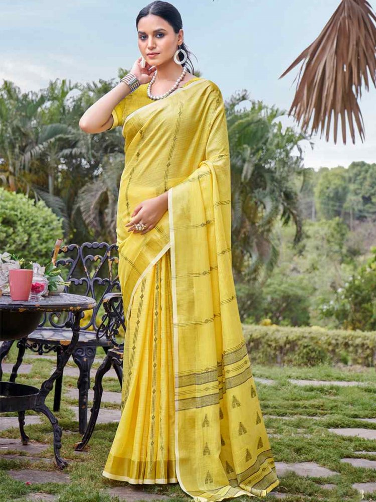 Yellow Cotton Handwoven Festival Casual Classic Style Saree