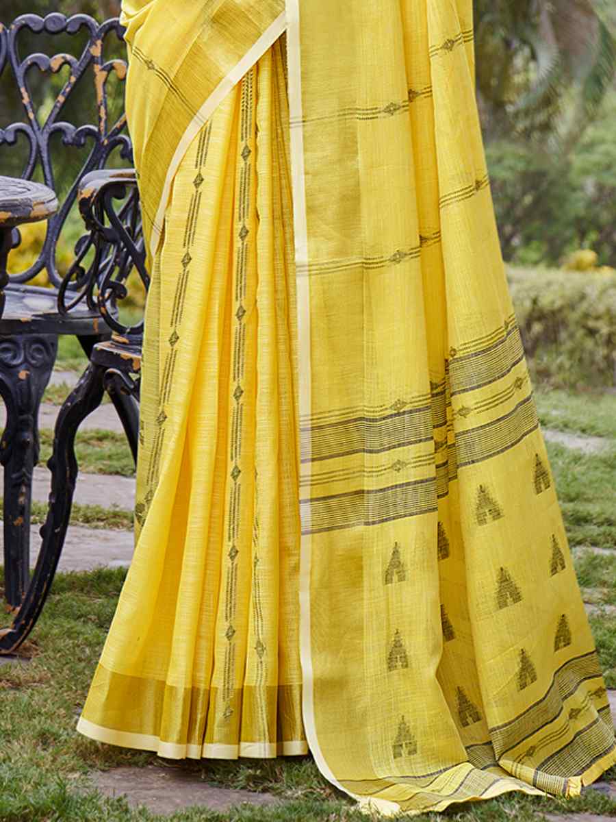 Yellow Cotton Handwoven Festival Casual Classic Style Saree