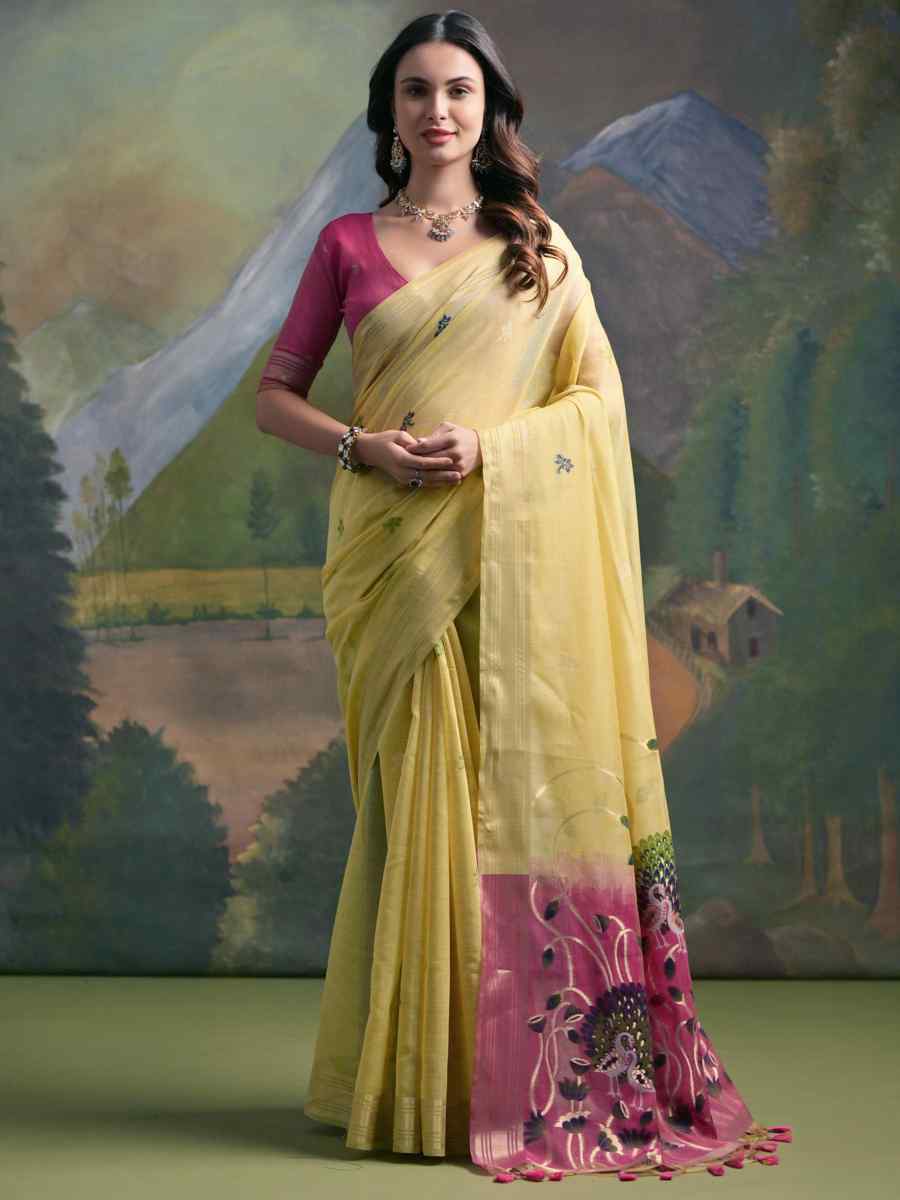 Yellow Cotton Handwoven Festival Casual Classic Style Saree