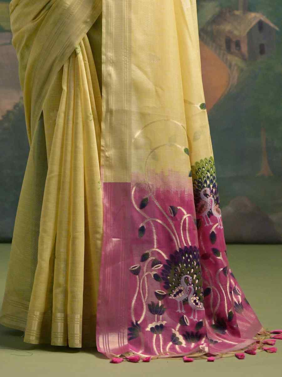 Yellow Cotton Handwoven Festival Casual Classic Style Saree