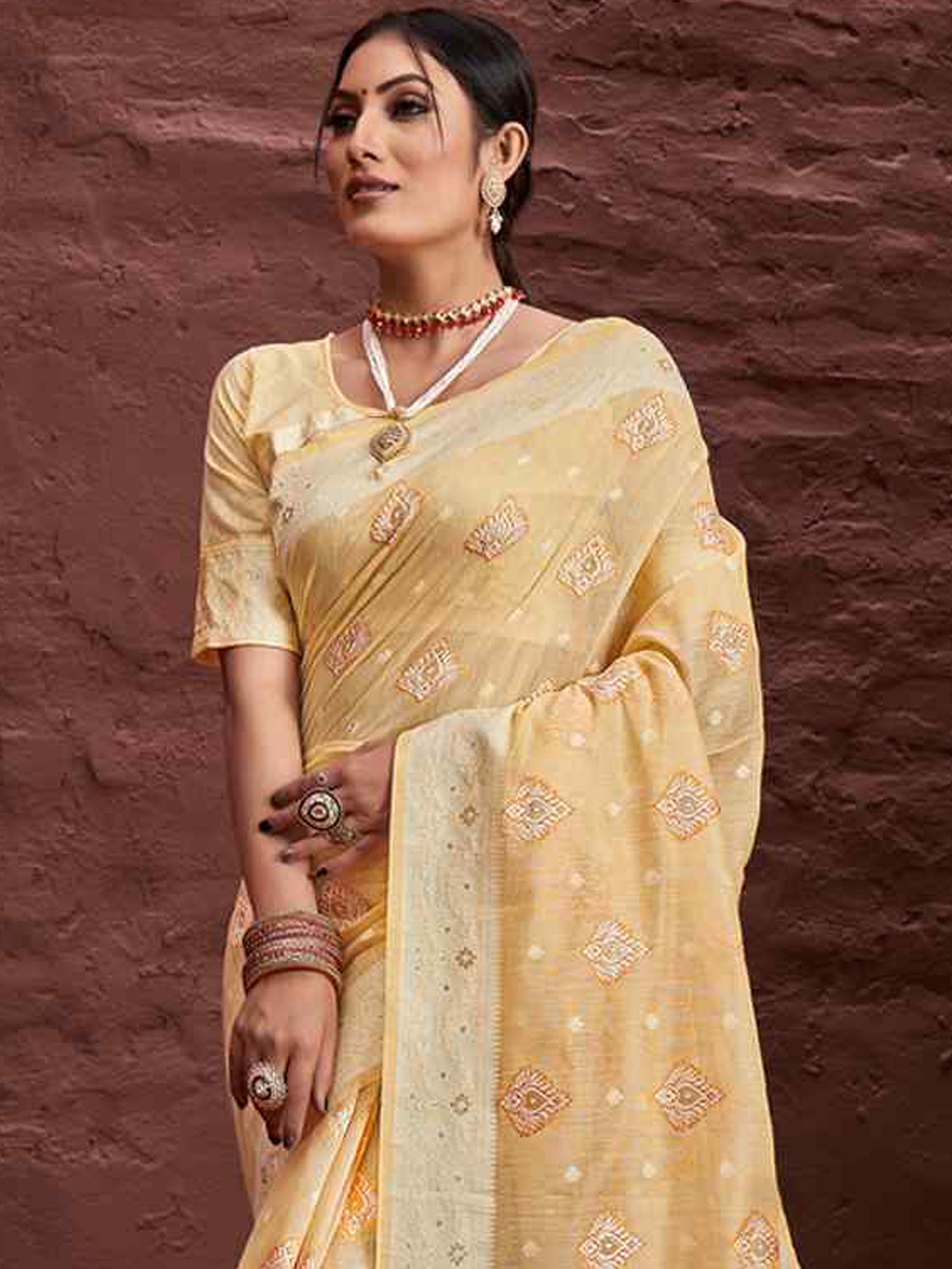 Yellow Cotton Handwoven Wedding Festival Heavy Border Saree