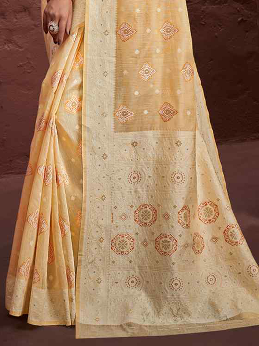 Yellow Cotton Handwoven Wedding Festival Heavy Border Saree